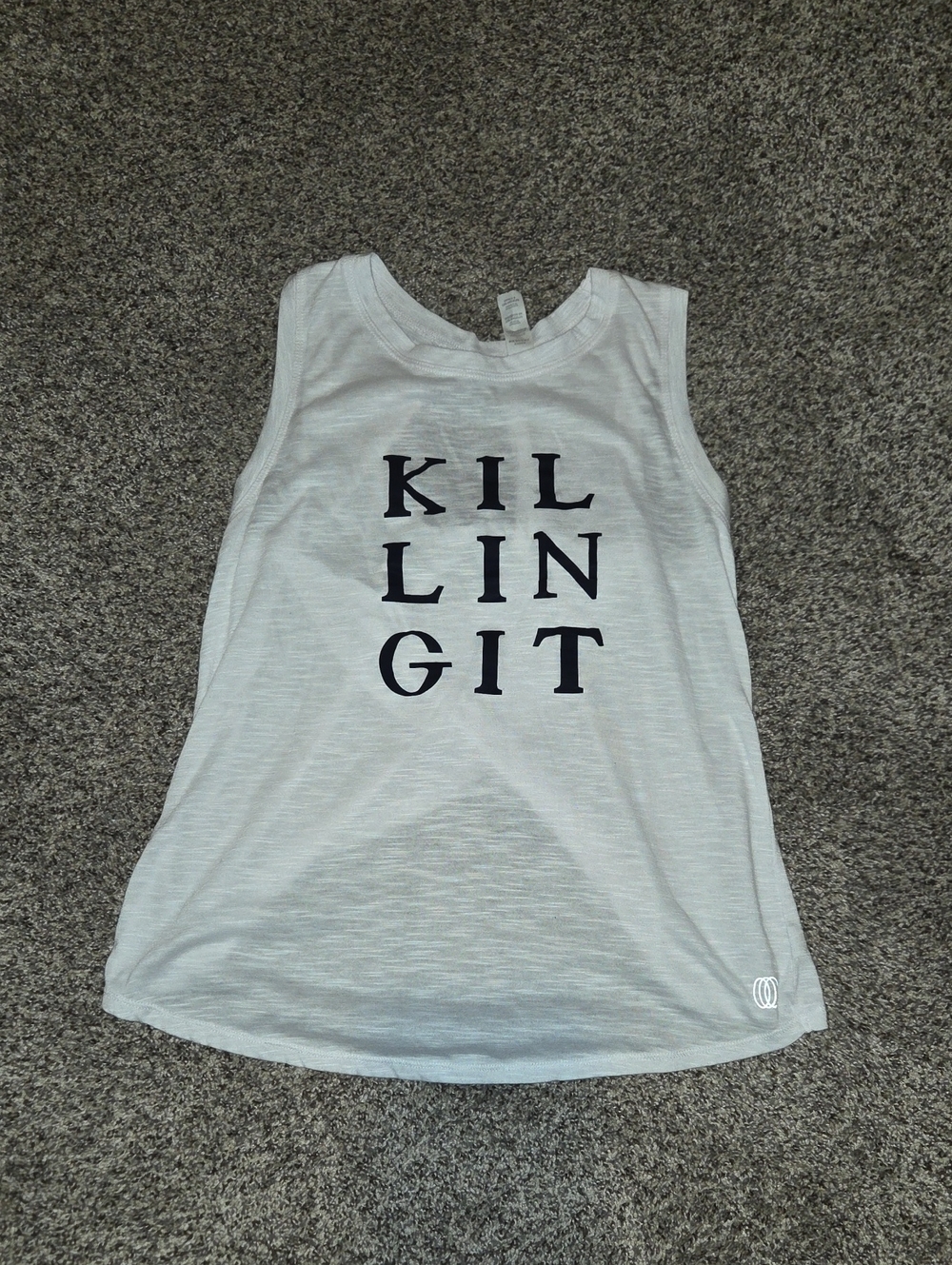 Balance Collection White Graphic Tank Top with Black Lettering